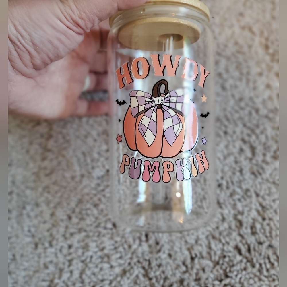 Howdy Pumpkin Fall Halloween Glass Tumbler